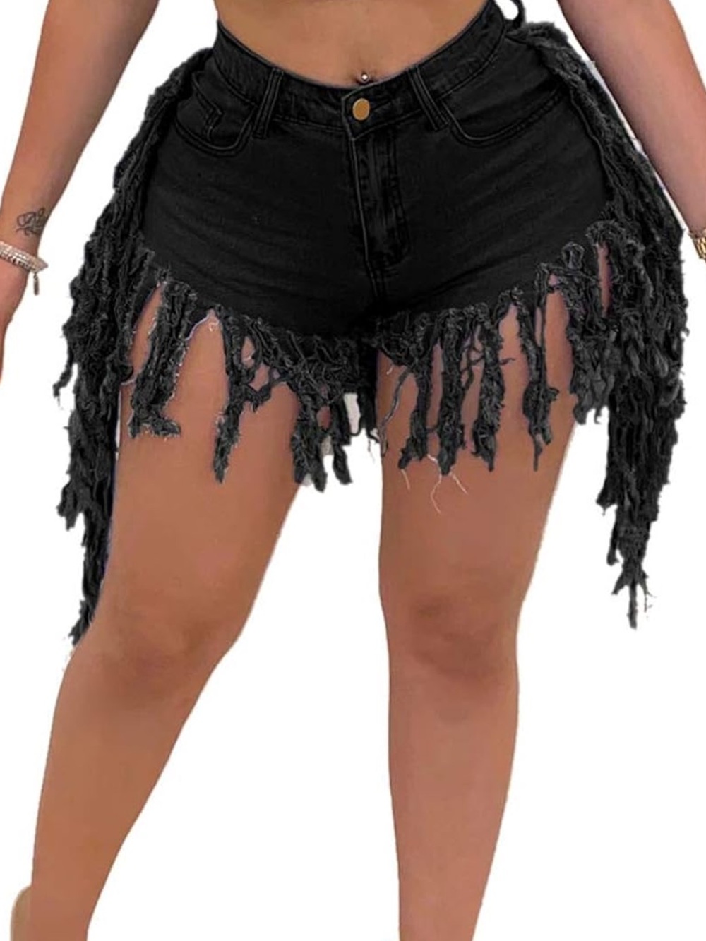 Frayed Black High-Waist Denim Shorts